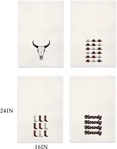 Miniatura 3 de QODUNG Juego de 4 toallas de mano de 16 x 24 pulgadas con diseño retro de howdy Western Cowboy Boots Hat Bull Skull Soft Towels de 16 x 24 pulgadas