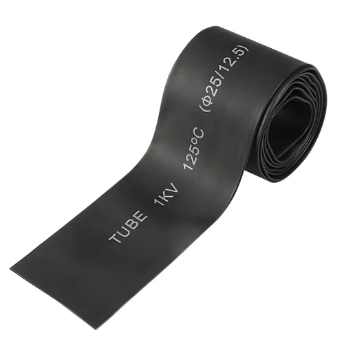 Miniatura 18 de Uxcell tubo termorretráctil, 4 "(100 mm) de diámetro, 162 mm de ancho plano, tubo reducible 2: 1, funda para cables de 1 m - Negro