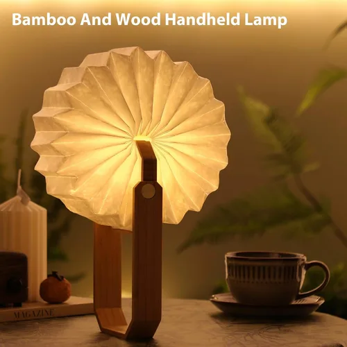 Miniatura 4 de Lámpara portátil de bambú - Linterna japonesa plegable con carga USB, pantalla de papel de fibra resistente a rasgaduras e impermeable, luz de viaje