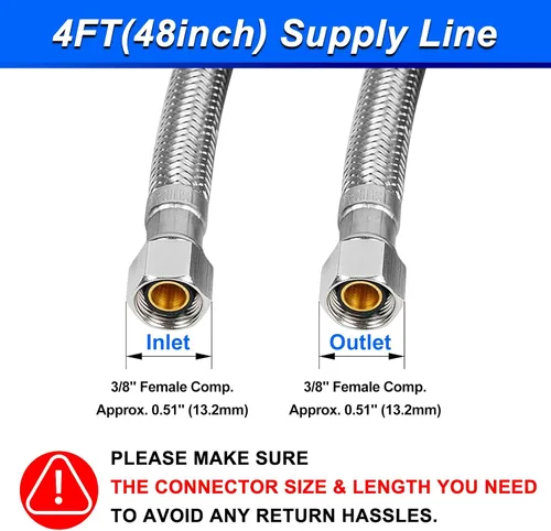 Miniatura 4 de 4FT Stainless Steel Braided Water Supply Line for Dishwasher, Brass 3/8 Inch Compression x 3/8 Inch Compression Connections, Food Grade PEX Inner