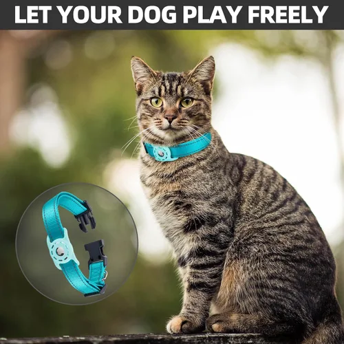 Miniatura 3 de Collar para perro, compatible con AirTag, collar de nailon para cachorros para perros pequeños, verde azulado, XS: cuello de 8 a 12 pulgadas