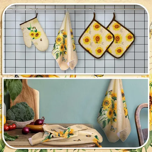 Miniatura 2 de Bencailor Juego de ropa de cocina de girasol de 7 piezas, incluye delantal, 2 toallas, guante de horno, 2 soportes para ollas, núcleo de cabaña