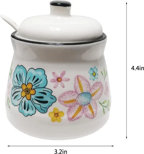 Miniatura 2 de Azucarero de cerámica con tapa y cuchara, contenedor de azúcar para barra de café, hogar y cocina, 12 onzas