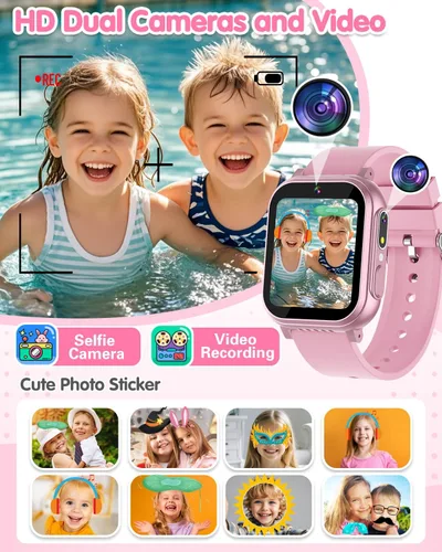 Miniatura 5 de Reloj inteligente impermeable para niños, niñas, juguetes para niñas de 6 a 8 años, reloj para niños con 32 juegos, cámara dual, pantalla táctil HD