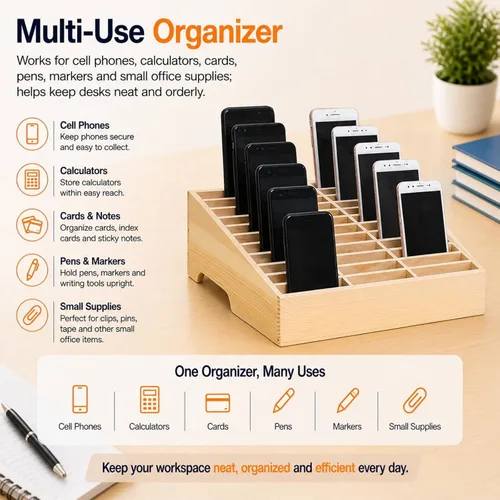 Miniatura 6 de XICHENGSHIDAI Soporte para teléfono celular de 36 rejillas para aula, caja de almacenamiento de teléfono móvil, organizador de escritorio