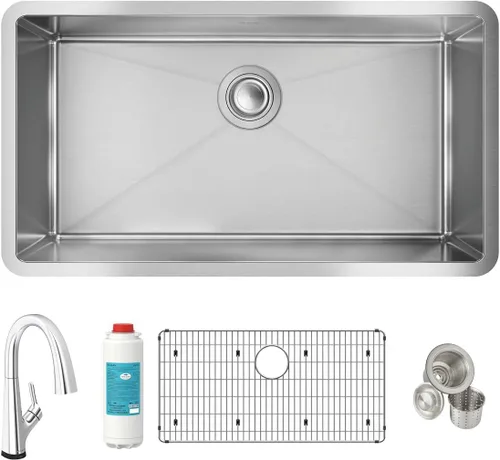 Miniatura 15 de Elkay EFRU311610T Crosstown - Fregadero de cocina de acero inoxidable de 32 1/2" bajo montaje, cuenca única - Acero inoxidable