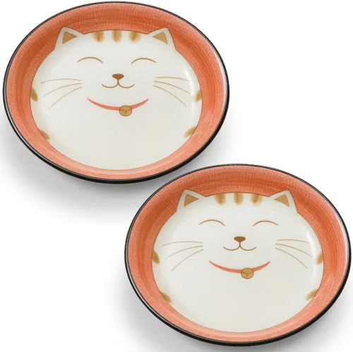 Miniatura 10 de JapanBargain 2566 - Juego de 2 platos de salsa japonesa de porcelana para aperitivo, postre y pastel con patrón de gato sonriente de la suerte