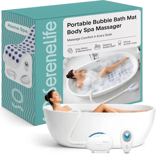 SereneLife Tapete de baño de burbujas, tapete para bañera con masaje de aire y control remoto, impermeable, antideslizante, intensidad de burbujas