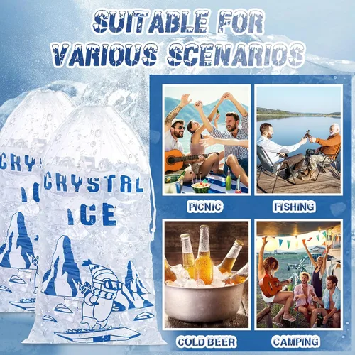 Miniatura 7 de Honoson 100 bolsas de almacenamiento de hielo de plástico de 8 libras con cierre de cordón de algodón para barbacoas, campamentos, puestos