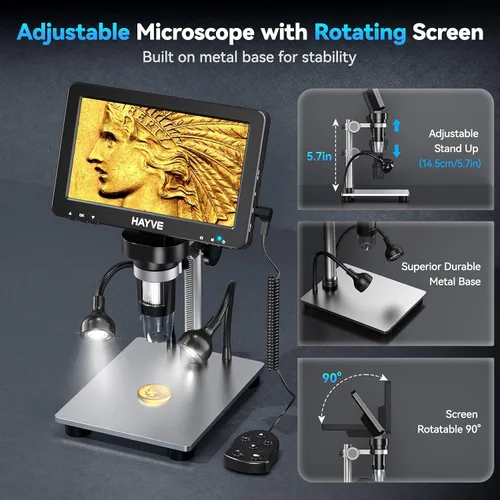 Miniatura 8 de Hayve Microscopio digital LCD de 7 pulgadas, aumento de 1200X para soldadura de reparación de circuitos PCB de monedas, microscopio de moneda