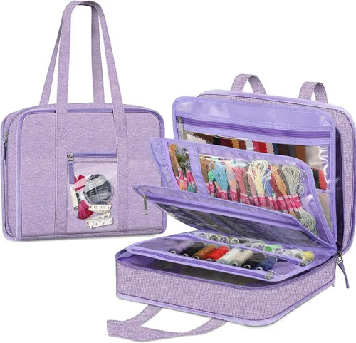 Miniatura 9 de FINPAC Bolsa de almacenamiento de suministros de costura y manualidades, bolsa organizadora de viaje de gran capacidad con bolsillos transparentes
