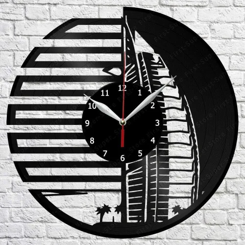 Dubai - Reloj de pared de vinilo LP Record decoración del hogar, hecho a mano, regalo de personalidad 6 (tamaño 12 pulgadas, color: negro)