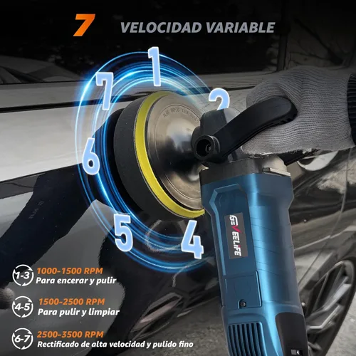 Miniatura 3 de GEVEELIFE Pulidora Buffer, 6 Pulgadas/7 Pulgadas 1600W Pulidora Buffer Rotatoria para Automóvil Encerradora, 7 Velocidad Variable 1000-3500 RPM