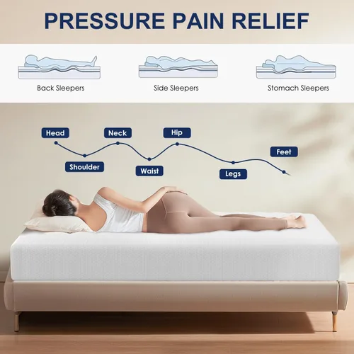 Miniatura 4 de FDW Colchón de espuma viscoelástica de gel refrescante de carbón de bambú de 5 pulgadas, colchón de cama transpirable, alivio de presión
