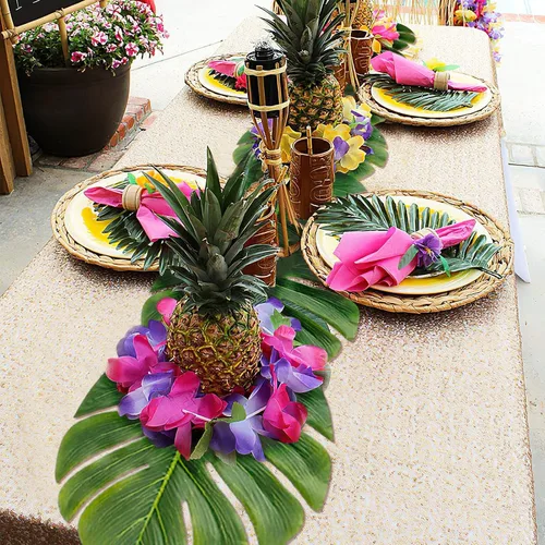 Miniatura 4 de AerWo 4 caminos de mesa artificiales de hojas de palma de 72 pulgadas, camino de mesa de hojas de palma tropicales para bodas, decoración de mesa