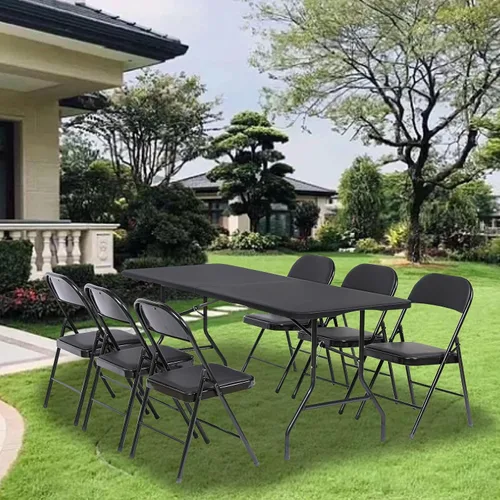 Miniatura 7 de SKONYON Sillas plegables con asientos acolchados, silla plegable negra para uso en exteriores e interiores, capacidad de 330 libras (juego de 6)