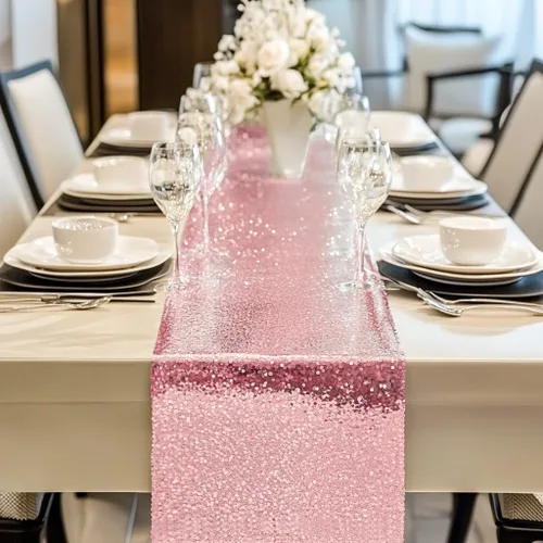 Miniatura 7 de Camino de mesa de lentejuelas de 72 pulgadas de largo, camino de mesa rosa con purpurina para fiesta, boda, bebé nupcial, 6 piezas, rosa 2-Rosa