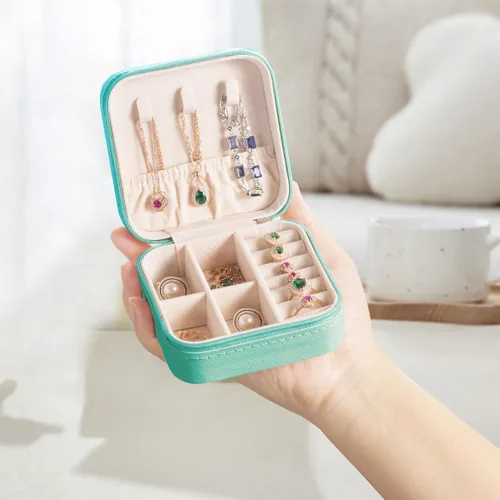 Miniatura 2 de Pequeño joyero de viaje portátil, organizador de joyas de viaje, soporte portátil de almacenamiento de joyas para anillos, aretes, collares, regalos