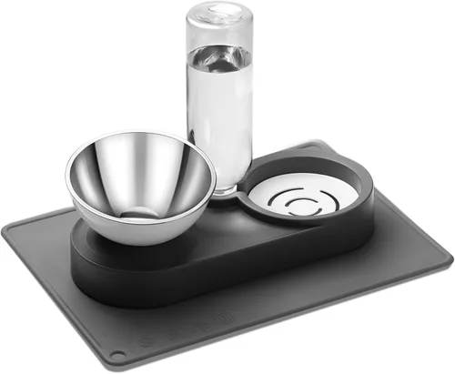 Miniatura 8 de Marchul Cuenco doble elevado para perros y gatos, juego de cuencos de agua y comida para mascotas, platos inclinados elevados en 15° para interiores