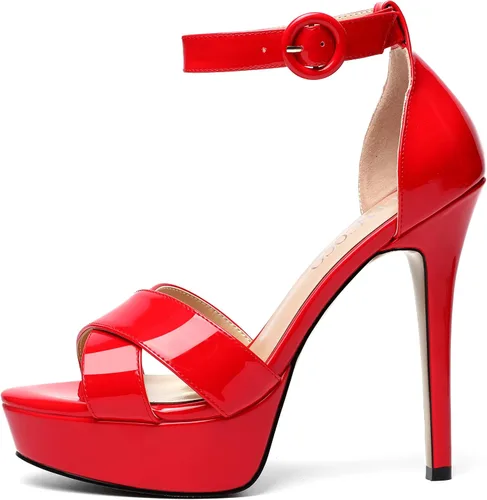 Miniatura 79 de MODENCOCO Sandalias de boda con correa de tobillo sexy para mujer, con plataforma y puntera abierta, tacón de aguja y tacón alto, zapatos de vestir