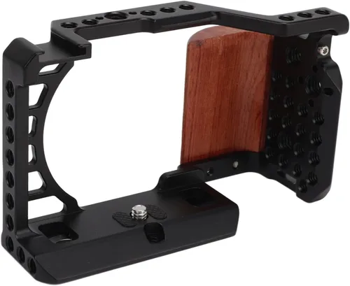 Miniatura 5 de Jaula de cámara de aleación de aluminio con mango de madera, interfaz de zapata fría, marco protector para Sony A6400 A6300 A6100 A6000 - Diseño