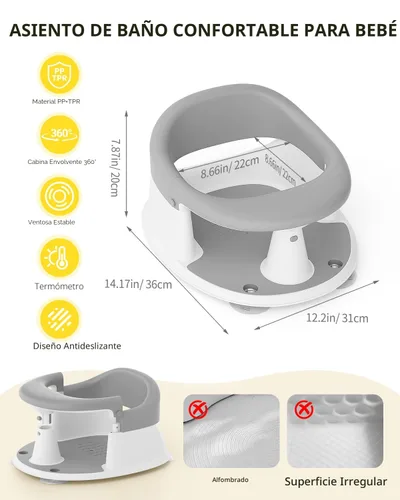 Miniatura 2 de Asiento de baño para bebés de 6 meses en adelante, asientos de baño para bebés sentados, 3 juguetes de baño para bebés, diseño abierto, Gris