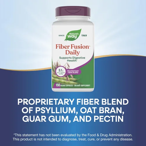 Miniatura 4 de Nature's Way Fiber Fusion Daily, cápsulas de cáscara de psyllium con salvado de avena, goma guar, pectina, apoyo para la salud digestiva*, veganas