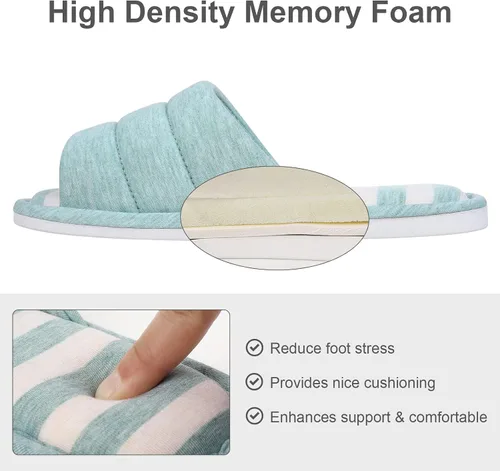 Miniatura 4 de shevalues - Pantuflas suaves de interior para mujer con puntera abierta de algodón espuma viscoelástica fácil de poner zapatos para casa pantuflas