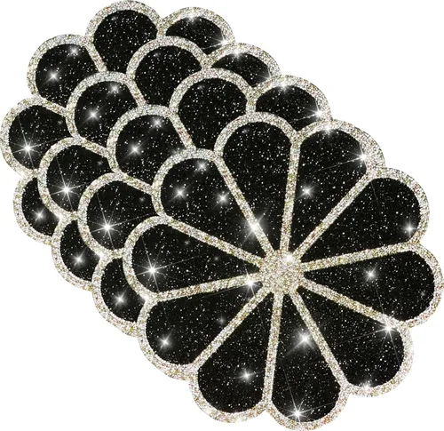 Miniatura 31 de Juego de 1 mantel individual redondo en negro, manteles individuales brillantes resistentes al calor, lavables, para cena, cocina, boda, decorativos