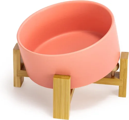 Miniatura 25 de SPUNKYJUNKY Cuenco de cerámica inclinado de 15° para perros y gatos con soporte de madera, cuenco inclinado para comida y agua para bulldog Blanco