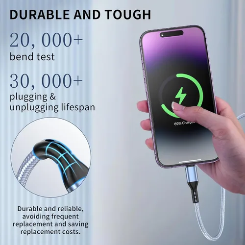 Miniatura 4 de Paquete de 3 cargadores para iPhone de 10 pies con certificación MFi de Apple, cable Lightning trenzado de nylon de carga rápida, cable de carga USB