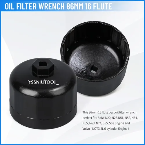 Miniatura 3 de Llave de filtro de aceite de 16 flautas de 3.409 in para Volvo y BMW con tapas de carcasa de filtro de aceite estilo cartucho de 16 flautas de 3.409