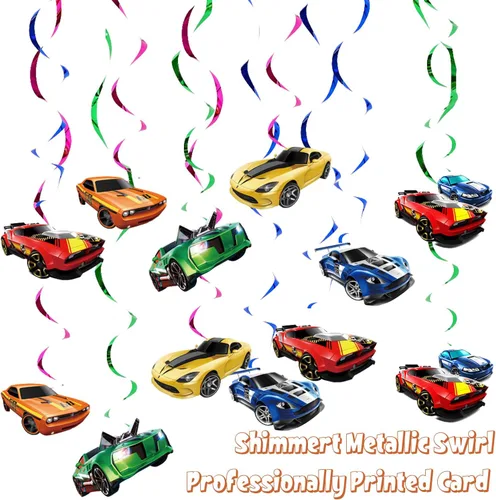 Miniatura 3 de 24 piezas de decoración de fiesta de remolinos colgantes de carreras, suministros de fiesta de autos calientes, adecuados para suministros