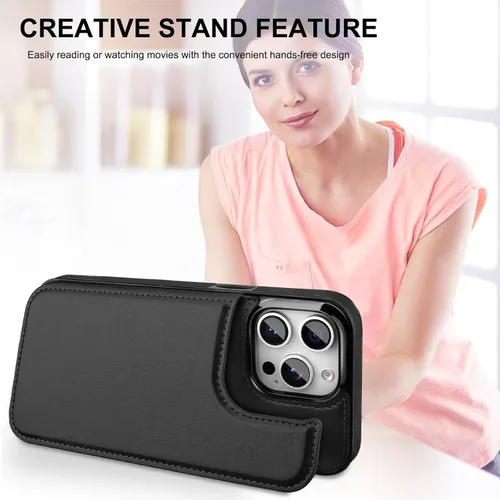 Miniatura 4 de Bizzib Funda Wallt para iPhone 14 Pro Max con tarjetero, piel sintética de alta calidad con soporte plegable, ranuras para tarjetas, protección