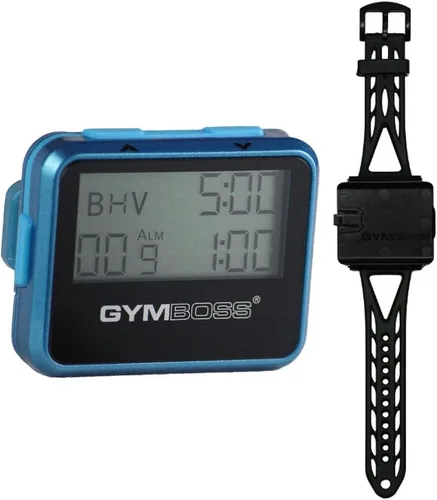 Gymboss Temporizador de intervalos y cronómetro y correa de reloj - Paquete Verde azulado con botones azules