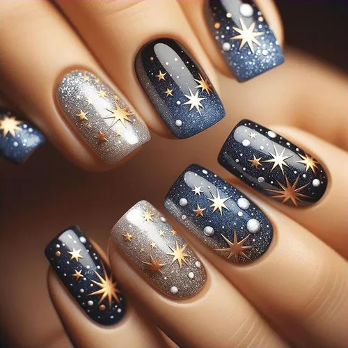 Miniatura 17 de Uñas postizas cuadradas cortas a presión, uñas postizas de color rosa, de cobertura completa, uñas postizas con purpurina plateada con diseños