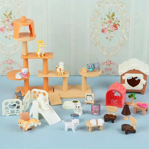 Miniatura 4 de Juego de figuras de gato, paquete de 40 juguetes de simulación para mascotas, figuras realistas de gato, juguetes de plástico para el cuidado
