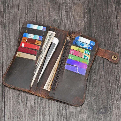 Miniatura 5 de LUUFAN Cartera larga de cuero genuino para hombre billetera plegable grabada
