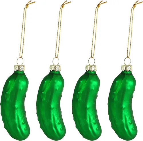 Miniatura 2 de 10 piezas de adornos de cristal de encurtidos de la suerte, adorno de cristal verde para árbol de Navidad para la familia, decoración de tradición