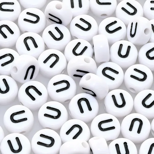 Miniatura 7 de Amaney - Cuentas de vocal A, 100 piezas de 0.276 x 0.157 in, blanco, redondo, acrílico, negro, alfabeto para fabricación de joyas Black-a
