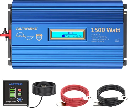Miniatura 8 de Inversor de potencia 1100 vatios 12V DC a 110V 120V AC, inversor de 1000 W con pantalla LCD, control remoto, 2 tomas de CA, puertos USB duales