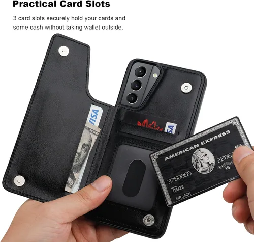 Miniatura 4 de ONETOP - Funda tipo cartera compatible con Samsung Galaxy S21 con soporte para tarjetas, funda de piel sintética con ranuras para tarjetas, doble