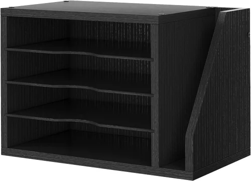 Creso hom Organizador de archivos de escritorio, organizador de escritorio de madera con 3 estantes ajustables, clasificador de papel de correo para