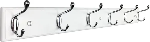 Miniatura 23 de Perchero de pared con 5 ganchos plateados de madera, 17.3’’, Ganchos resistentes para colgar ropa, sombrero, mochila, etc., Gran decoración moderna