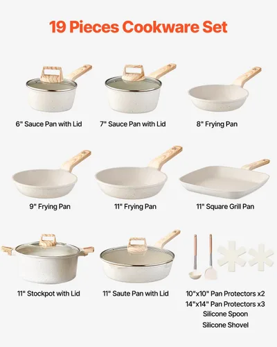 Miniatura 2 de VEVOR Juego de ollas y sartenes antiadherentes, juego de utensilios de cocina de granito, utensilios de cocina de inducción, juegos de cocina de RV