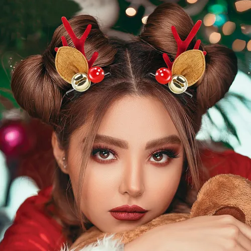 Miniatura 4 de Boobeen Pinza de pelo de Navidad - 2 pares de lindas orejas de reno, accesorio para el cabello con cuernos, horquilla con diadema para el pelo