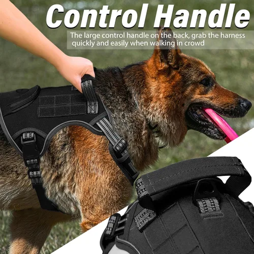 Miniatura 6 de Arnés táctico resistente para perros grandes, chaleco de servicio reflectante ajustable con asa de control y 4 parches, arnés militar acolchado