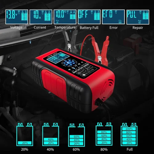 Miniatura 5 de E-FAST LiFePO4 - Cargador de batería de 10 amperios 12/24 V de plomo ácido completamente automático, cargador de batería de automóvil