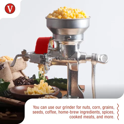 Miniatura 3 de Victoria molinillo manual para cereales profesional; molinillo para granos de maíz con sujeción para mesa con tolva inferior, de hierro fundido
