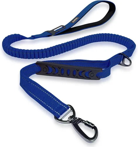 Miniatura 7 de Correa elástica táctica sin tirones para perros medianos y grandes con doble asa (4-6 pies), absorbe los golpes, mango de tráfico y entrenamiento